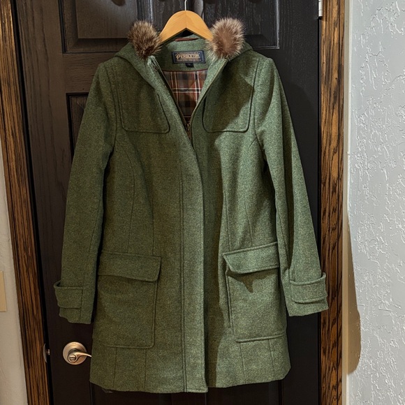 Pendleton Jackets & Blazers - Pendleton Olive Green Pea Coat with Faux Fur Trim